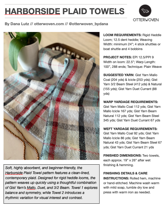 Rigid Heddle Weaving Pattern PDF - Harborside Plaid Towels