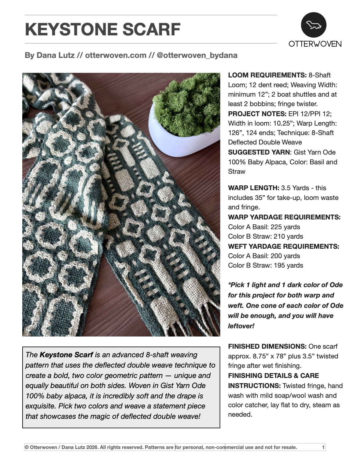 8-Shaft Weaving Pattern PDF & WIF - Keystone Scarf