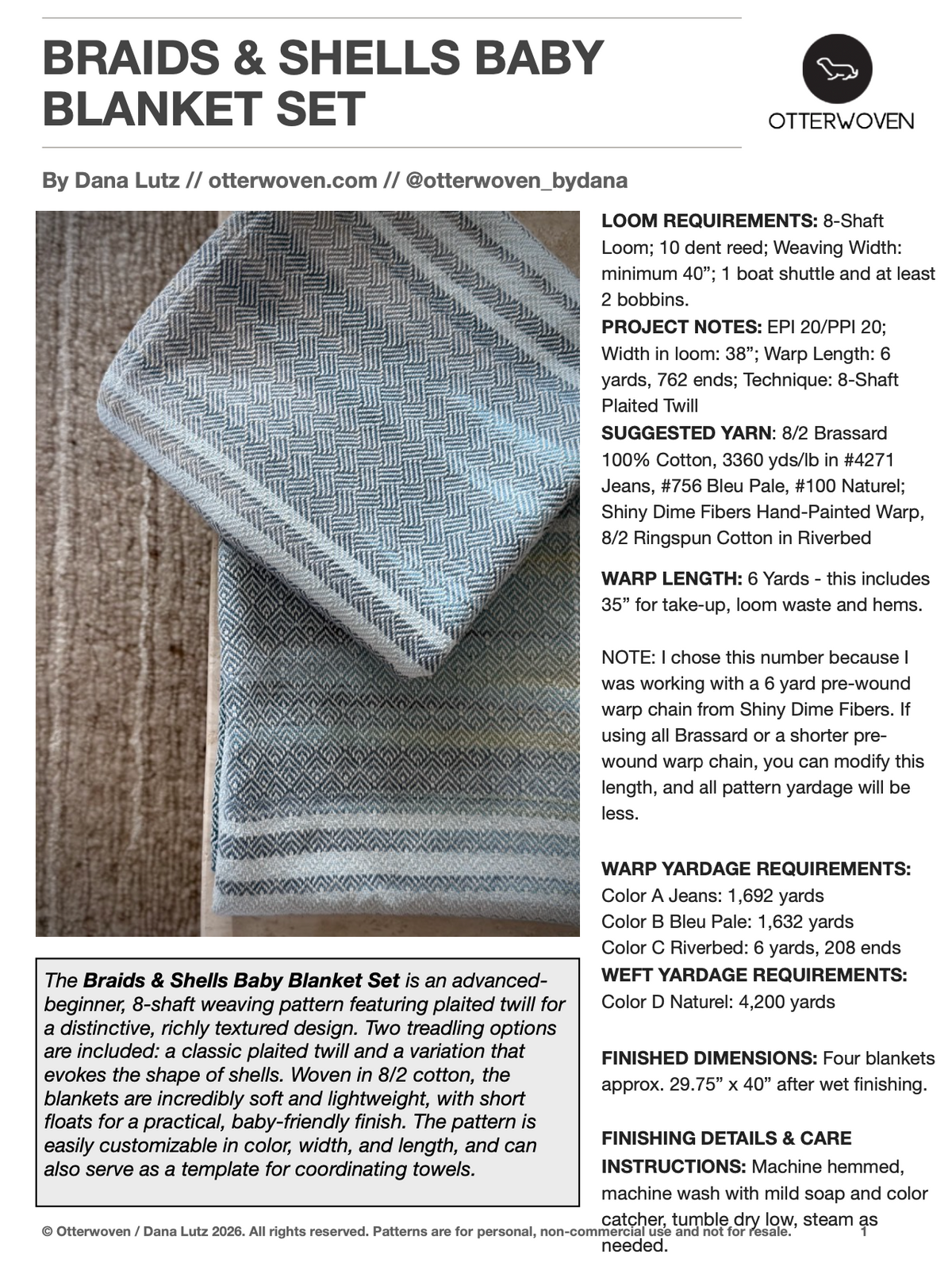 8-Shaft Weaving Pattern PDF - Braids & Shells Baby Blankets