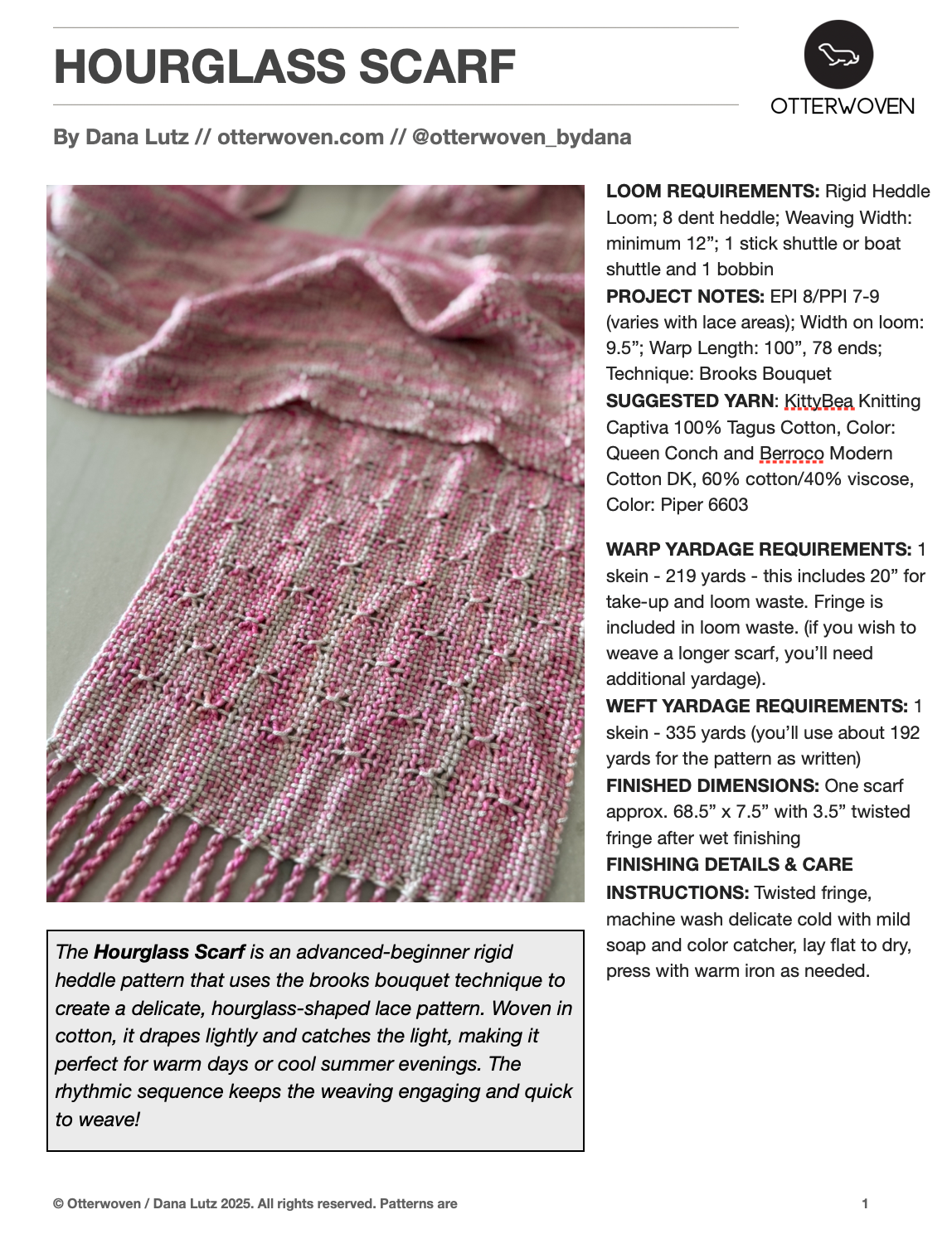 Rigid Heddle Weaving Pattern PDF - Hourglass Scarf
